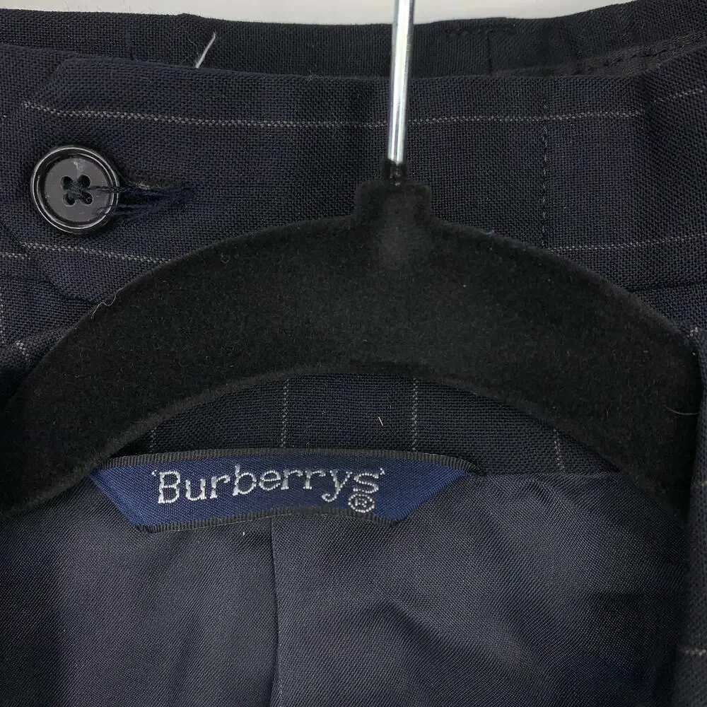 VTG Burberrys Wool Suit Set Pants + Blazer Mens Sz 41R 36 X 28 Blue Pinstripe